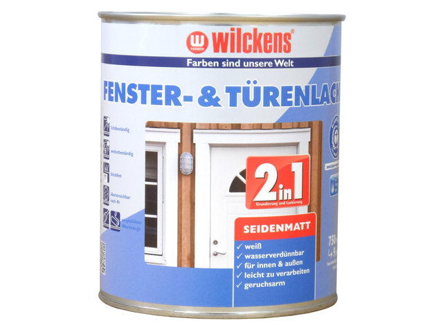 Wilckens 2in1 Fenster- & Türenlackseidenmatt weiß seidenmatt 750 ml