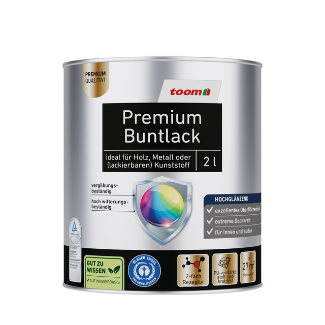 toom Premium-Buntlack tiefschwarz glänzend 2 l