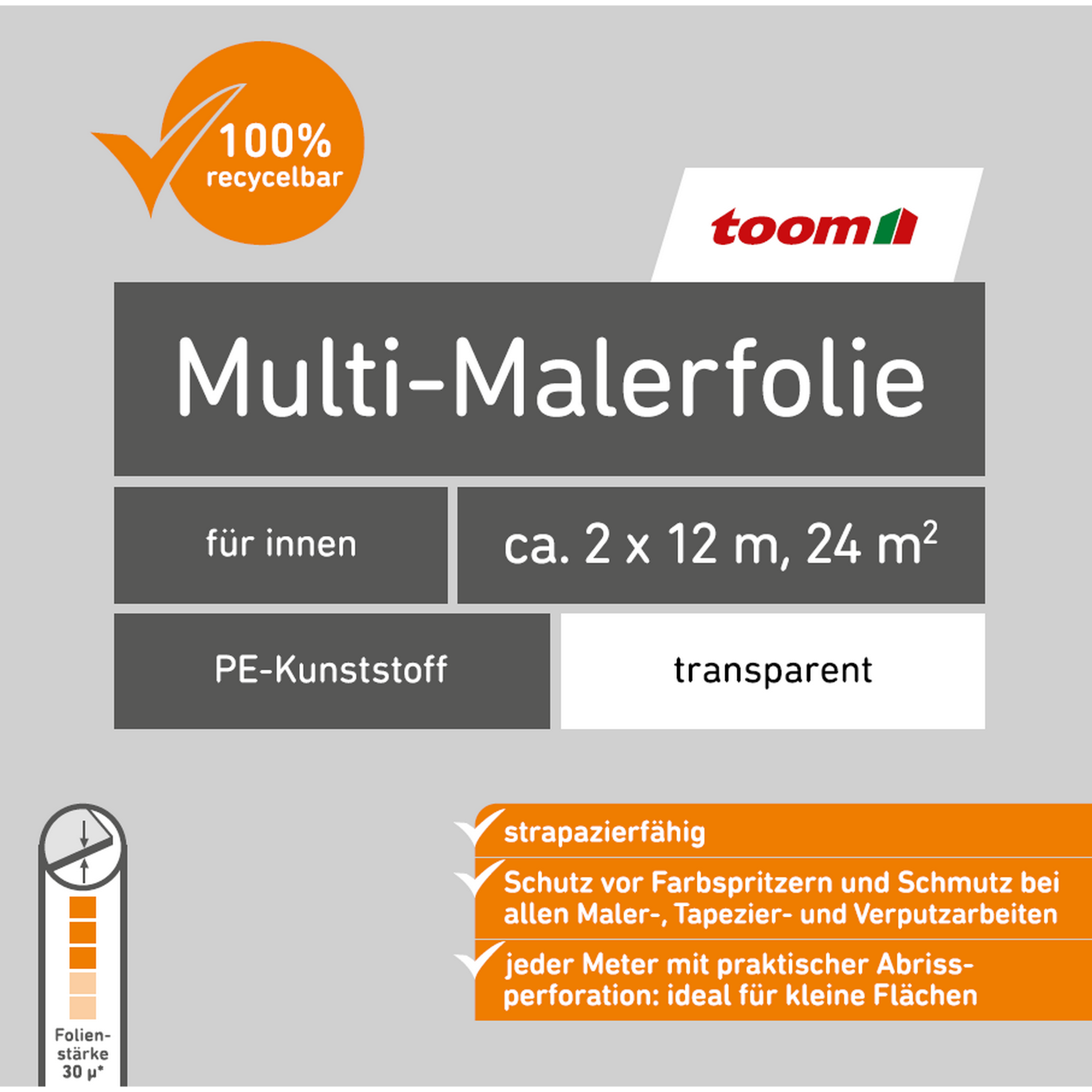 toom Multi-Malerfolie Polyethylen 30 g/m² transparent 2 x 12 m Bild 2