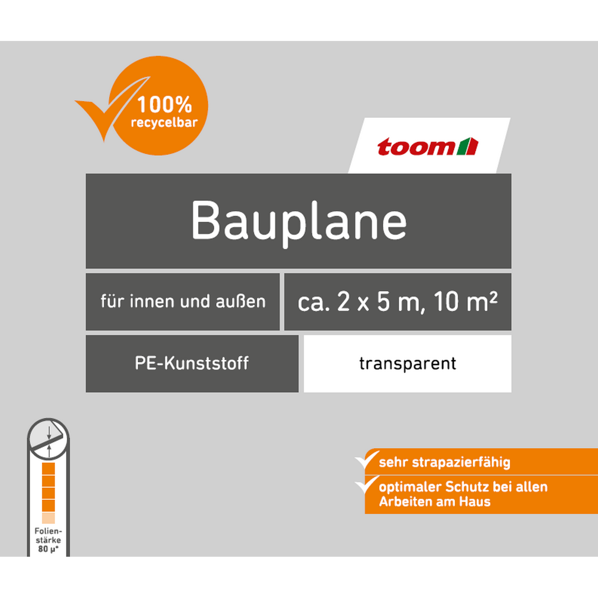 toom Bauplane Polyethylen 80 g/m² transparent 2 x 5 m Bild 3
