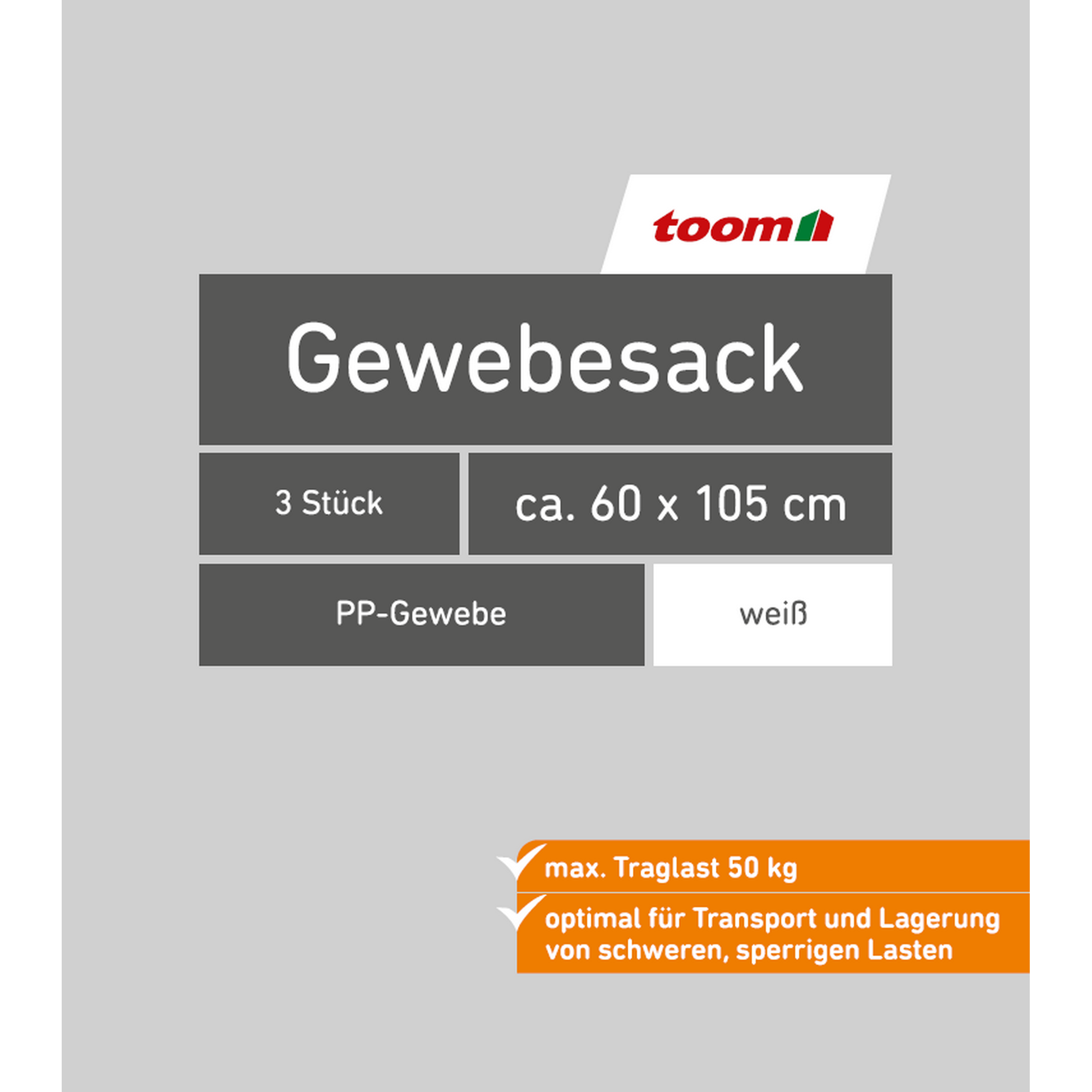 toom Gewebesack Polypropylen weiß 60 x 105 cm 3 Stück Bild 3