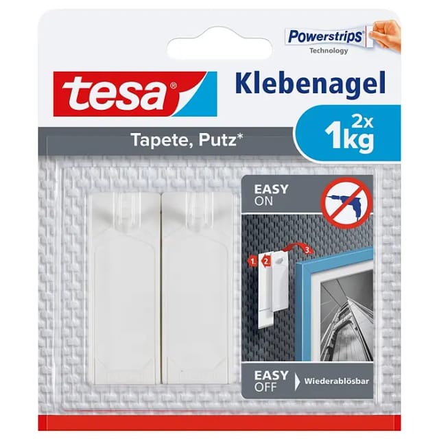 tesa Klebenägel Tapete/Putz weiß 2 Stück 1 kg