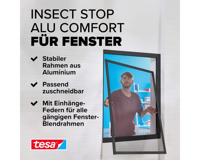 tesa Fensterfliegengitter 'Alu Comfort' anthrazit 100 x 120 cm
