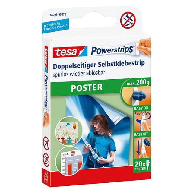 tesa Klebestreifen 'Powerstrips' für Poster 1,5 x 4,5 cm 20 Stück