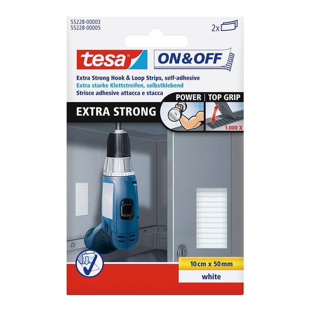 tesa Klettstreifen 'On & Off Extra Strong' 10 x 5 cm 2 Stück