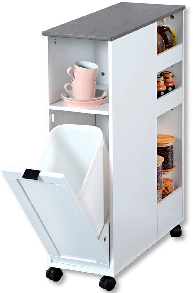 Kesper Nischen-Rollwagen weiß mit Abfalleimer 60 x 86 x 25 cm