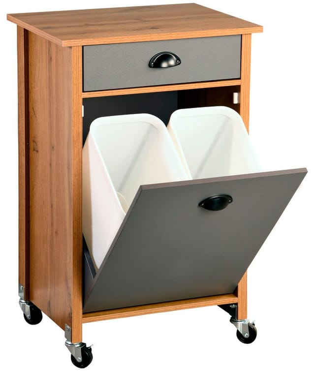 Kesper Küchenrollwagen mit Abfalleimer braun, grau 50 x 79 x 37 cm