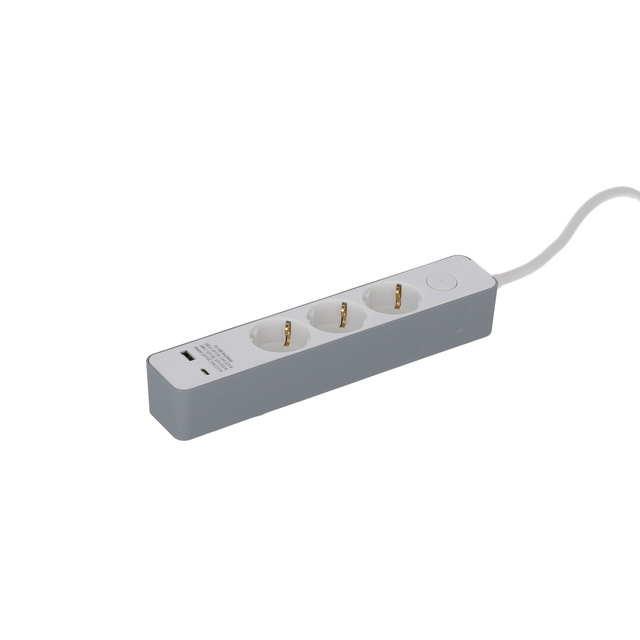 Steckdosenleiste mit Schalter 3-fach weiß/grau USB-A+C 1,4 m