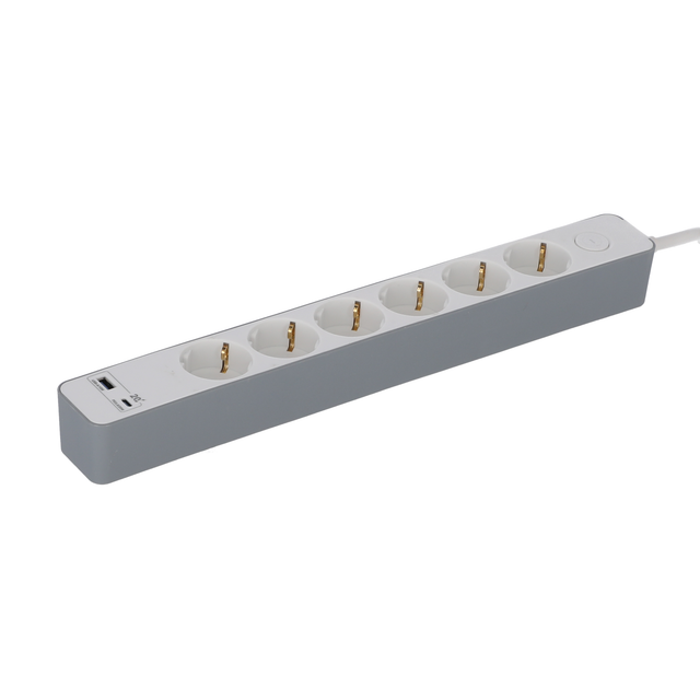 Steckdosenleiste mit Schalter 6-fach weiß/grau USB-A+C