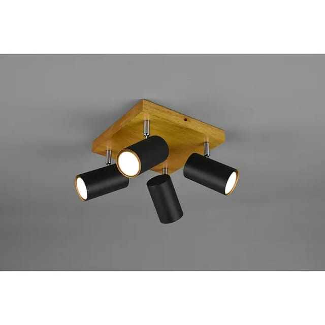 Reality Leuchten Spotleuchte 'Marley' holzfarben/schwarz 4-flammig Ø 6 x 22 cm