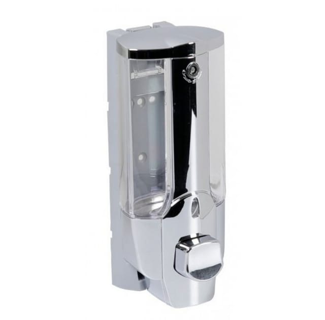 AXENTIA Wand-Seifenspender mit Sichtfenster, 380 ml, 7,5 x 19 x 8,5, verchromter Kunststoff Seifendispenser, Wandmontage mittels Schrauben