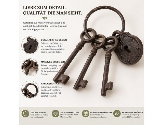 Schlüsselbund mit Schloss & 3 Schlüsseln | Esschert Design