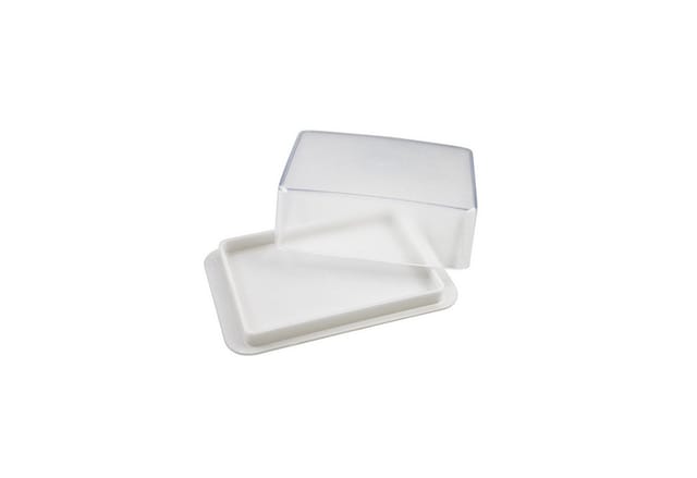 homiez Butterdose, Butterbox, Butterbehälter für normales Butterstück (250g), milchig transparenter Deckel, weißer Boden
