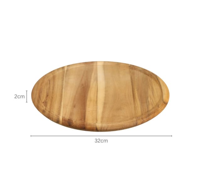 Kesper Pizzateller aus Akazienholz, Ø 32 x 2 cm, mit Saftrinne, FSC-zertifiziert, Brotzeitplatte, Brotzeitbrett, Servierplatte aus Holz