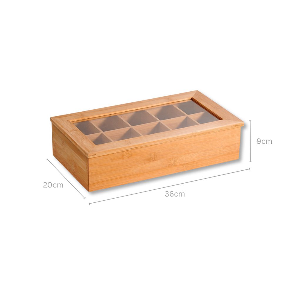 Kesper Teebox, mit 10 Fächern, Teeschachtel, Teeaufbewahrung, aus FSC®-Bambus, Maße: 360 x 200 x 90 mm