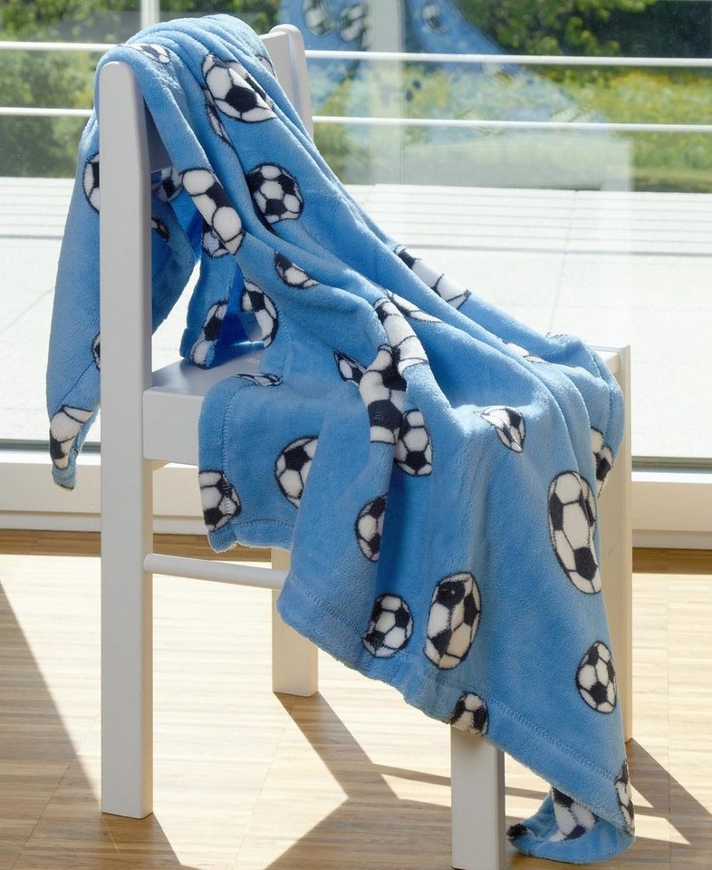Playshoes Fleece-Decke Fußball (blau), Größe: 75 x 100 cm