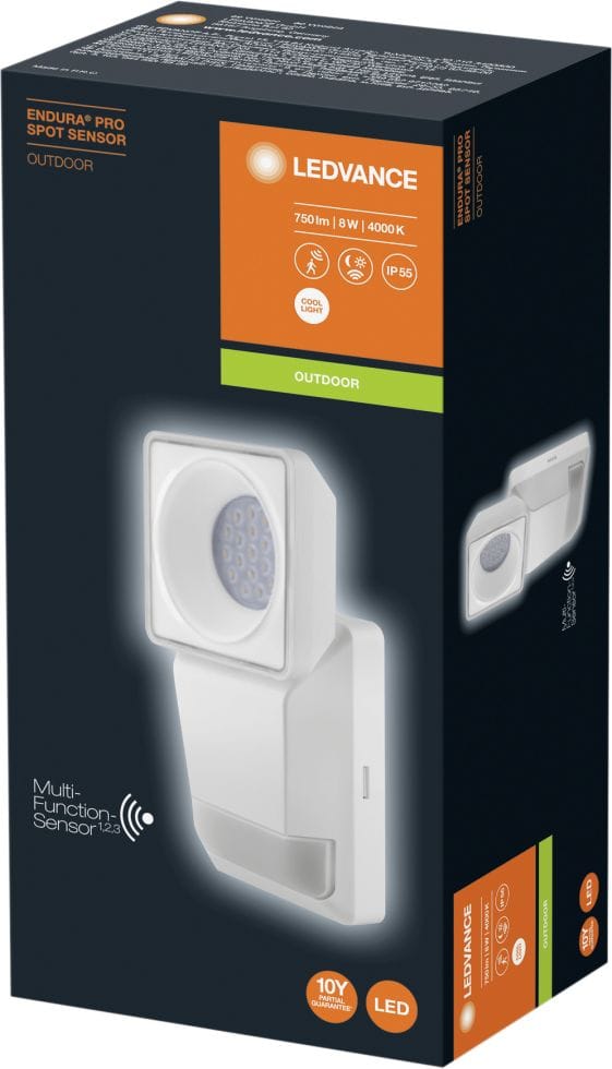 Ledvance Dekorative LED-Außenleuchte ENDURA PRO SPOT SENSOR 8W 840 IP55 WT - 4058075228863