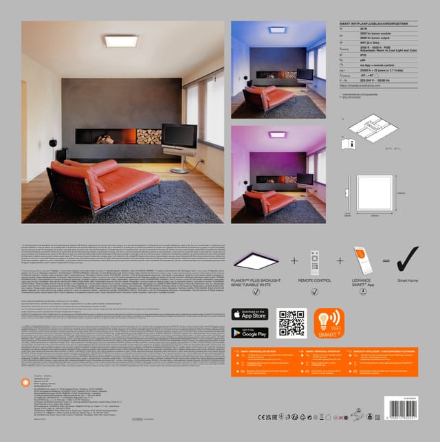 Ledvance LED-Panel Smart mit WIFI-Technologie TW RGB und dimmbar SMART WIFIPLANPLUSBL45X45REMRGBTWBK – 4058075650251