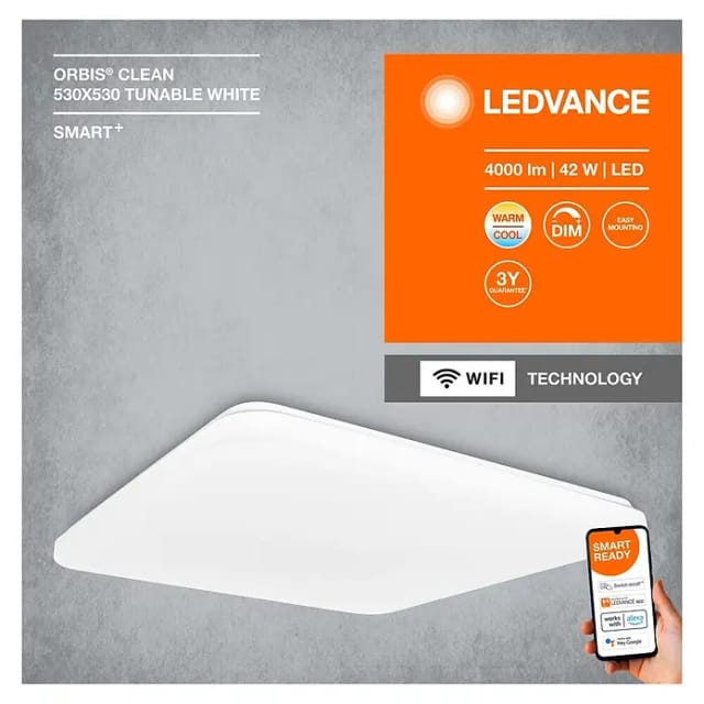 Ledvance LED-Deckenleuchte mit WiFi-Technologie SMART WIFI ORBIS CLEAN 530X530 TW – 4058075572614