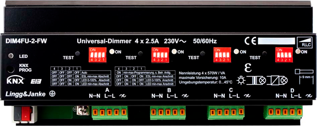 Lingg&amp;Janke Universal-Dimmer 4-fach 4x2,5A/570W DIM4FU-2-FW