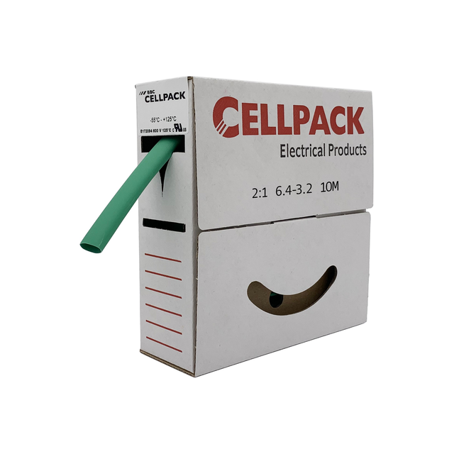 Cellpack Schrumpfschlauch-Abrollbox 6,4-3,2mm/L:10m,grün SB/6.4-3.2/grün/10m