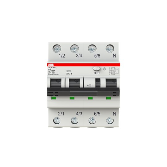 ABB Stotz S&amp;J FI/LS-Schalter 6kA,3P+N,TypA,B6 DS203NCA-K16/0,03