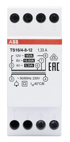 ABB Stotz S&amp;J Klingeltransformator 16VA, 4-8-12VAC TS16/4-8-12