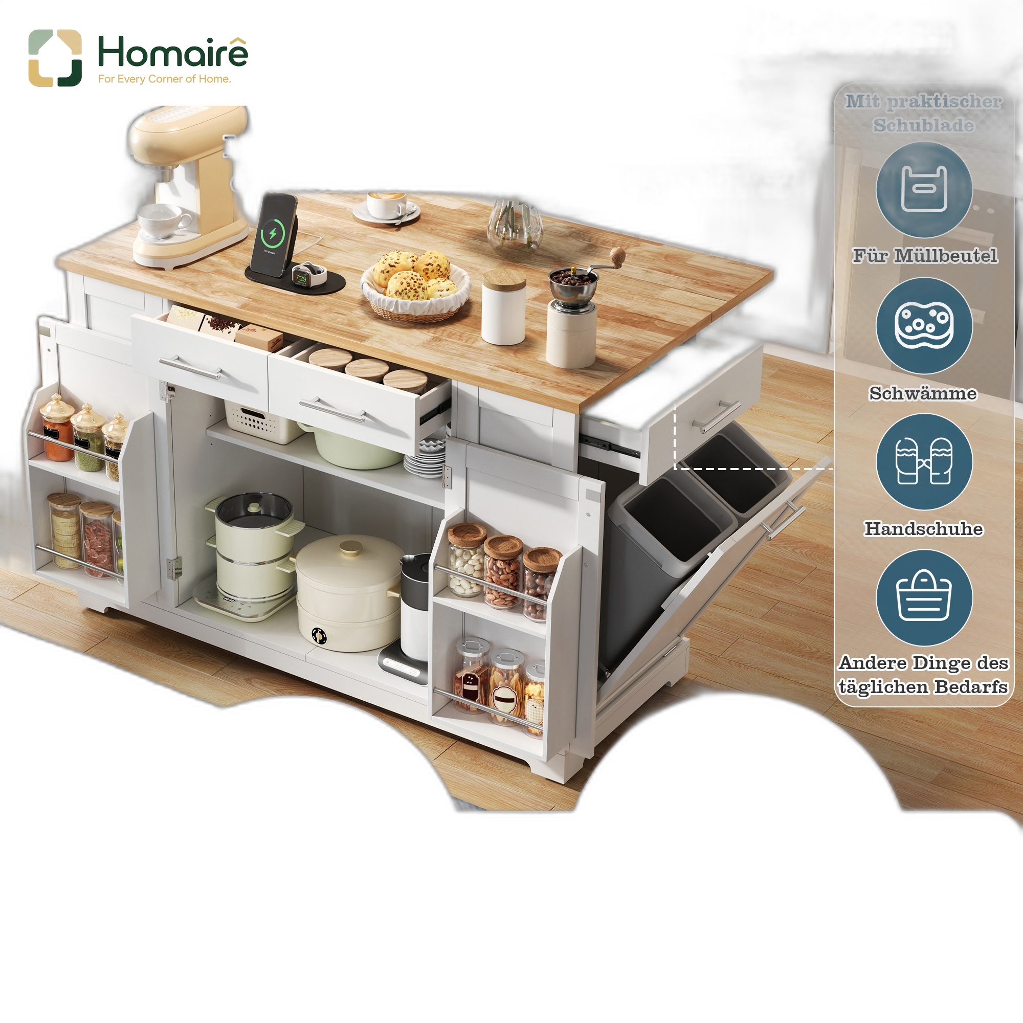Küchenwagen Aus Mdf Mit Usb-anschluss Weiß 138 X 86 X 92 Cm Homaire