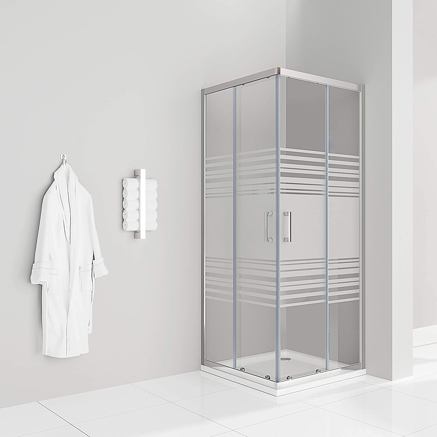 Teilsatinierte Duschkabine Mit Schiebetüren Eckdusche Mit Rollensystem Aus Esg Glas 185cm Hoch Dk77 80x100 Cm