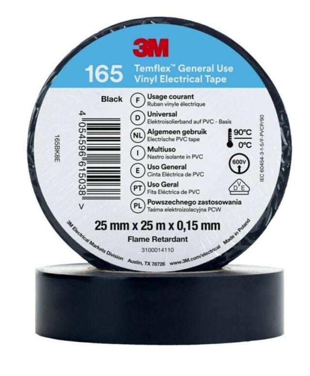 3M Deutschland PVC Elektro-Isolierband 165BK8E Temflex165 sw25X25 - 7100184820