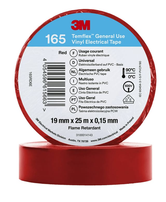 3M Deutschland PVC Elektro-Isolierband 165RD6E Temflex165 rot19X25 - 7100184817