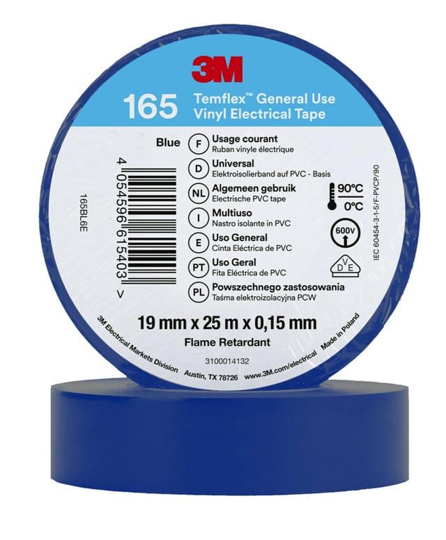 3M Deutschland PVC Elektro-Isolierband 165BL6E Temflex165 blau19X25 - 7100184811