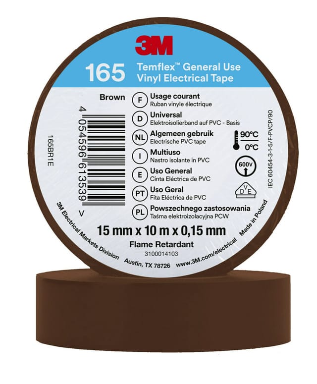 3M Deutschland PVC Elektro-Isolierband 165BR1E Temflex165 brau15X10 - 7100184725