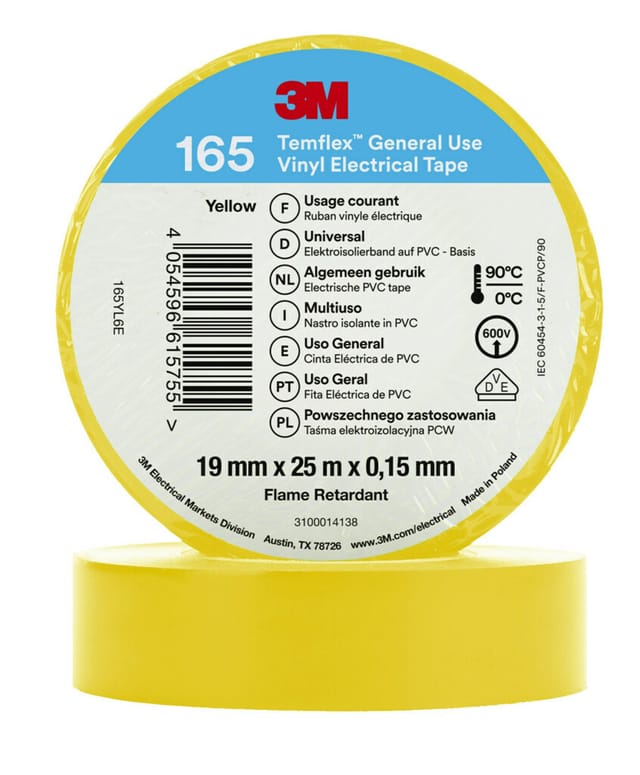 3M Deutschland PVC Elektro-Isolierband 165YL6E Temflex165 gelb19X25 - 7100184819