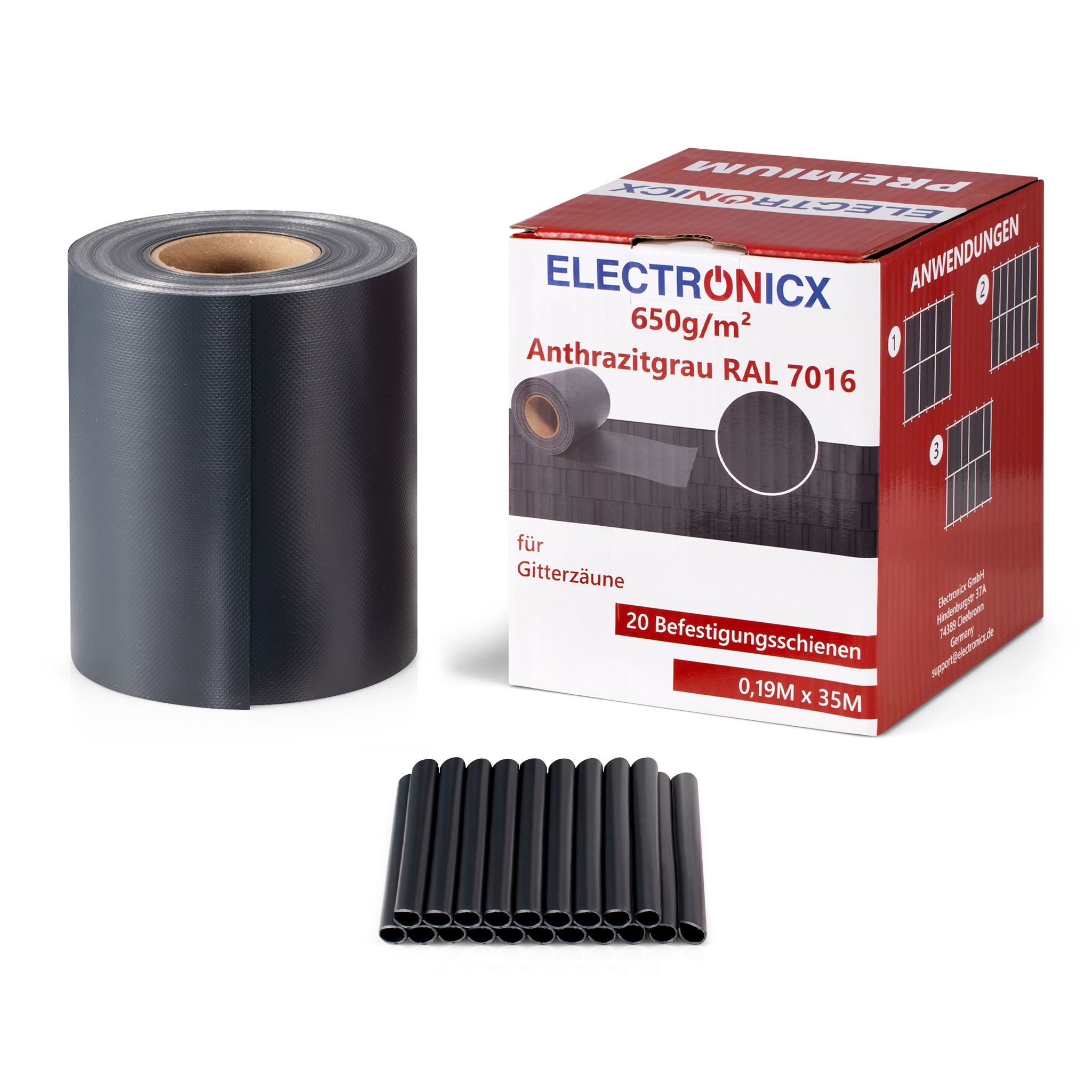 Electronicx Premium Pvc Sichtschutzstreifen Ral 7016 Anthrazitgrau Hochwertige Zaunfolie Doppelstabmatten 70m (2x35m) X 19 Cm 650g/m²