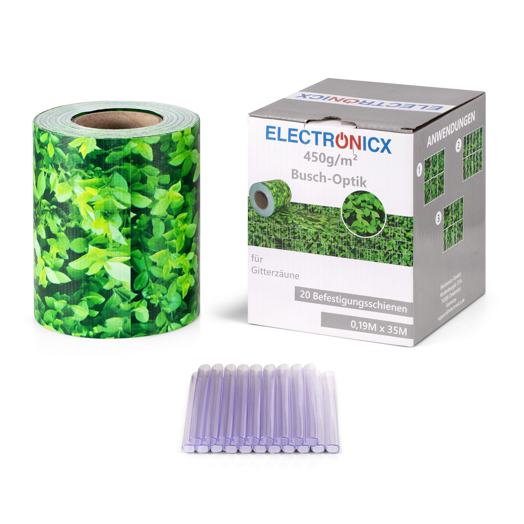Electronicx Pvc Sichtschutzstreifen Buchsbaum Sichtschutz Zaunfolie Doppelstabmatten 70m (2x35m) X 19 Cm 450g/m² Uv-beständig, Blickdicht