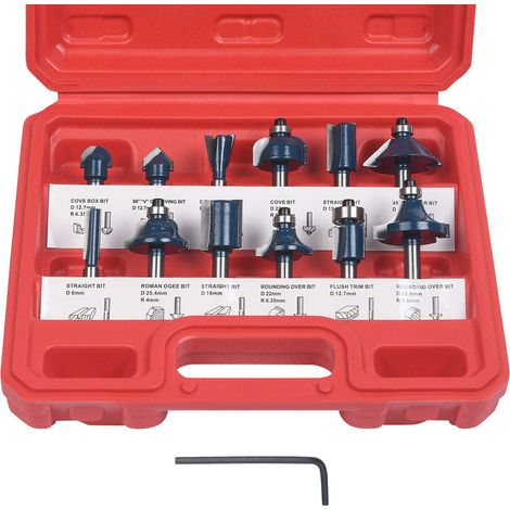 Aiducho 6,35-mm-fräser, 12-teiliges Set Gerader Nutfräser, 6,35-mm-schaft, 1/4"-antrieb, Nutfräser-set, Holzbearbeitungswerkzeug