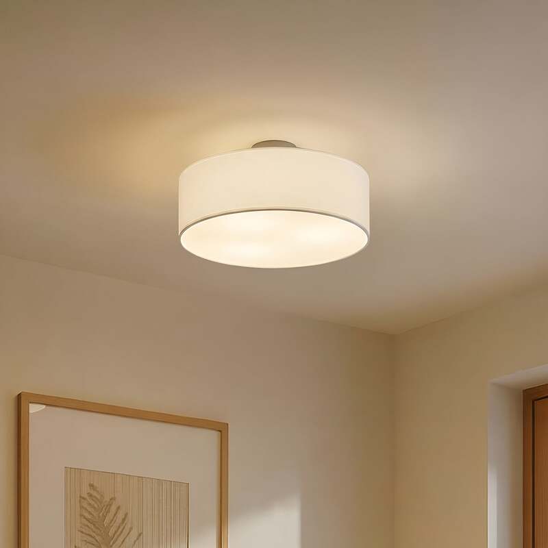 [neuwertig] B-ware Lindby Deckenleuchte Lampe Sebatin Led Leuchte Dimmbar Weiß Ø40cm Stoff Nickel