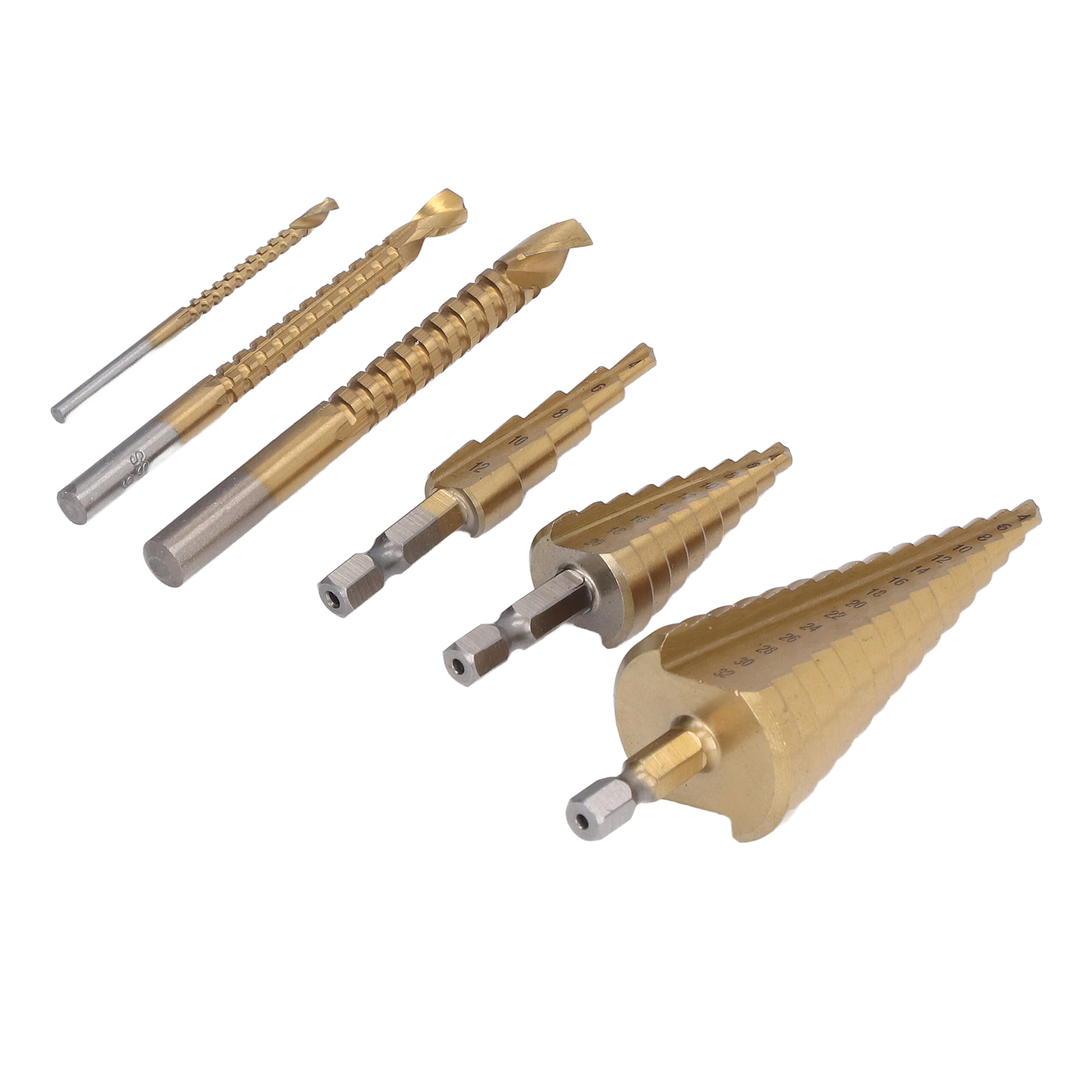 3-teiliges Stufenbohrer-set Mit Sechskantschaft, Gerader Nut, Hss, Titanbeschichtet 3-teiliges Sägebohrer-set Mit Rundschaft