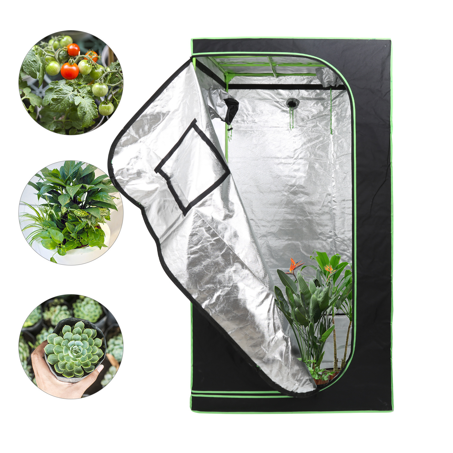 Jiubiaz Growbox 100 X 100 X 200 Cm, Indoor Pflanzenzelt Aus 600d Oxford, Lichtdicht Und Reflektierend, Mit Sichtfenster Und Belüftung