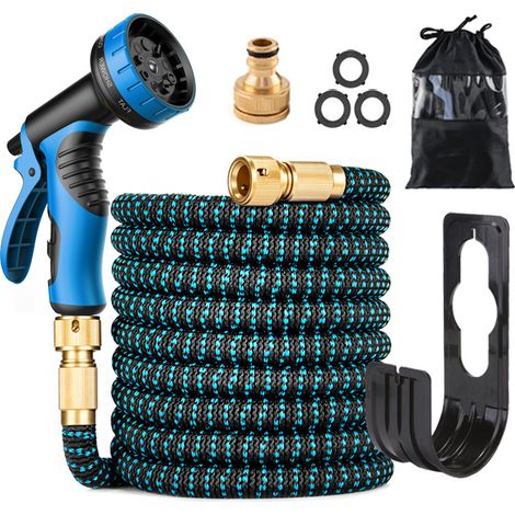 15 M Langer, Einziehbarer Gartenschlauch, 3-lagiges Naturlatex, Flexibler Gartenschlauch Mit Absperrventil, 10 Düsenfunktionen, Inklusive Haken Und Aufbewahrungstaschen