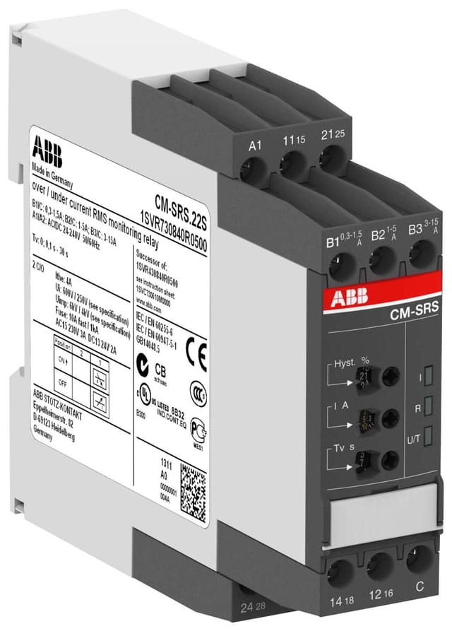 ABB Stotz S&amp;J Stromüberwachungsrelais 2We 0,3-15A CM-SRS.22S 24-240V - 1SVR730840R0500