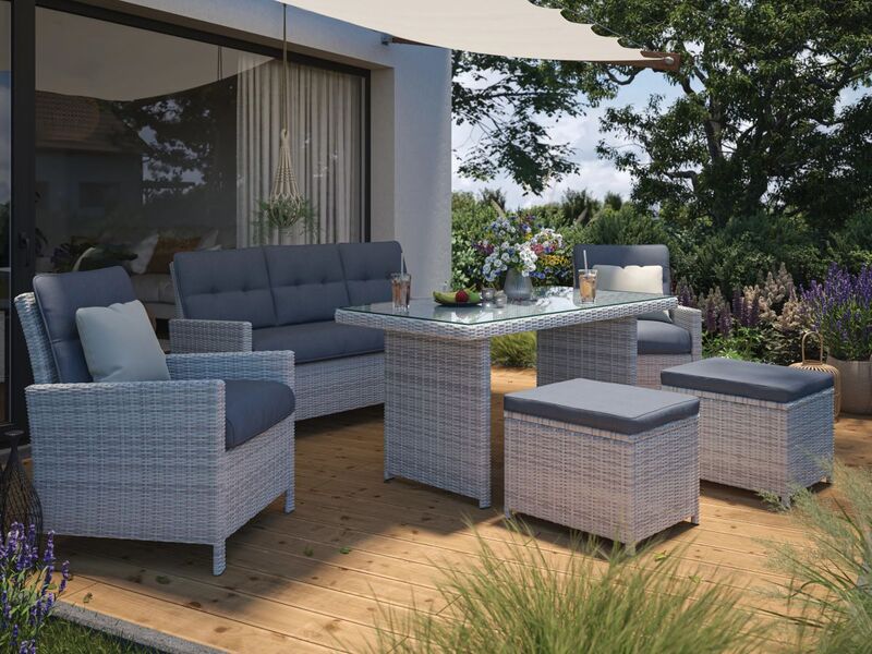 [gebraucht] B-ware Loungegruppe Luciara 6-teilig Gartenmöbel Stahl Polyrattan Hellgrau-anthrazit