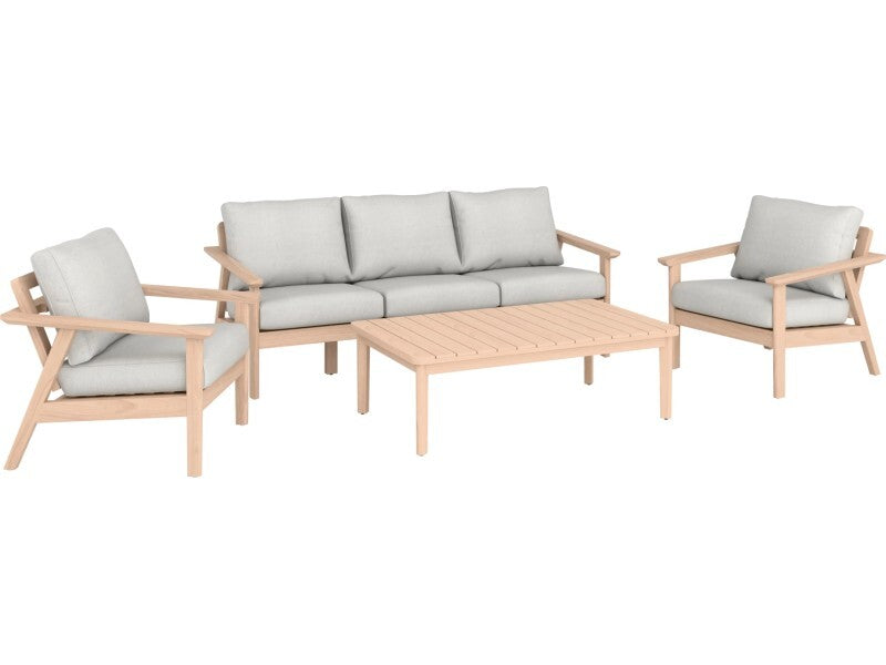 [gebraucht] B-ware Loungegruppe Ashwood 4-teilig Akazienholz Mit Kissen Hellgrau Langlebig