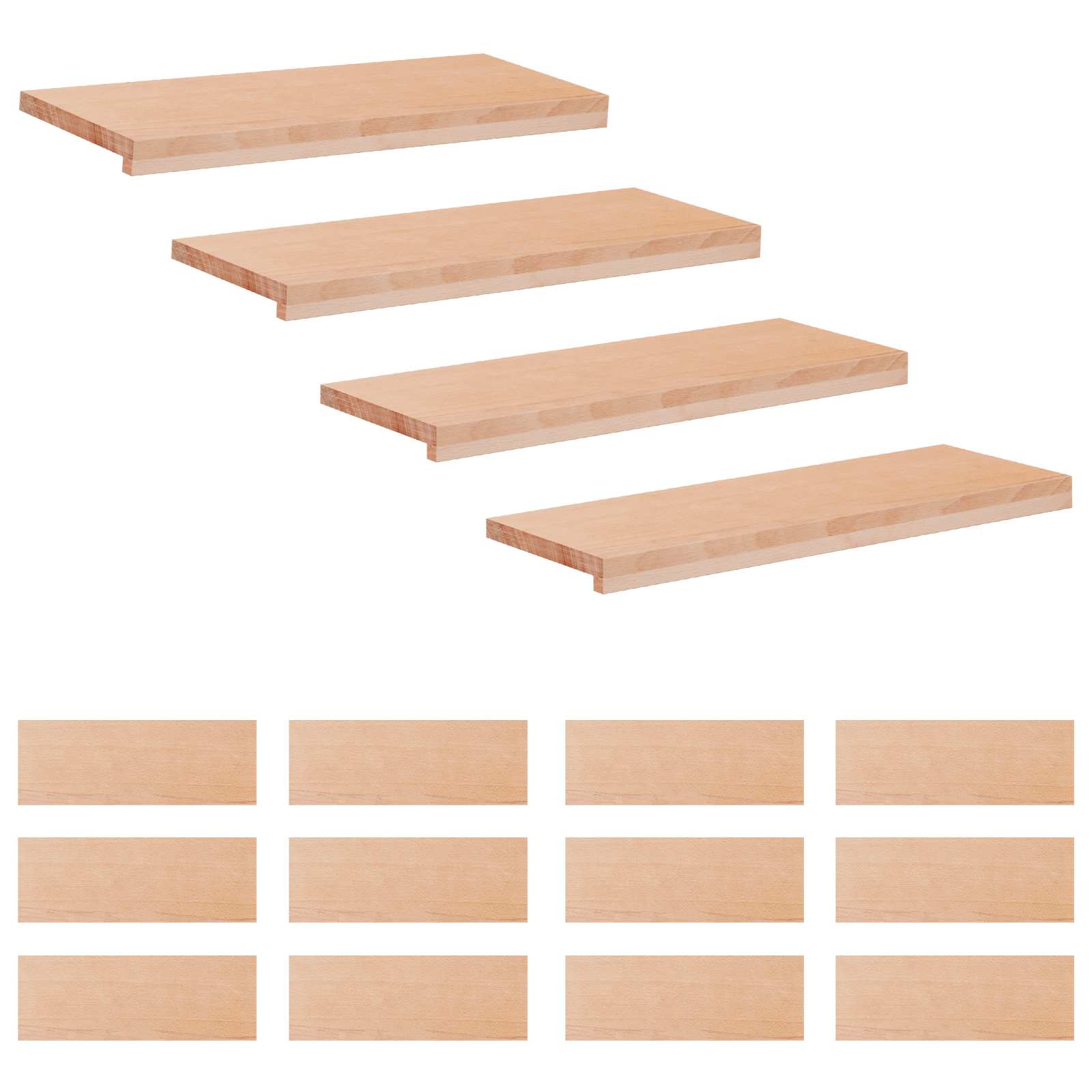 Treppenstufen 16 Stk. 70 X 30 X 2 Cm Natur Massivholz Buche Vidaxl