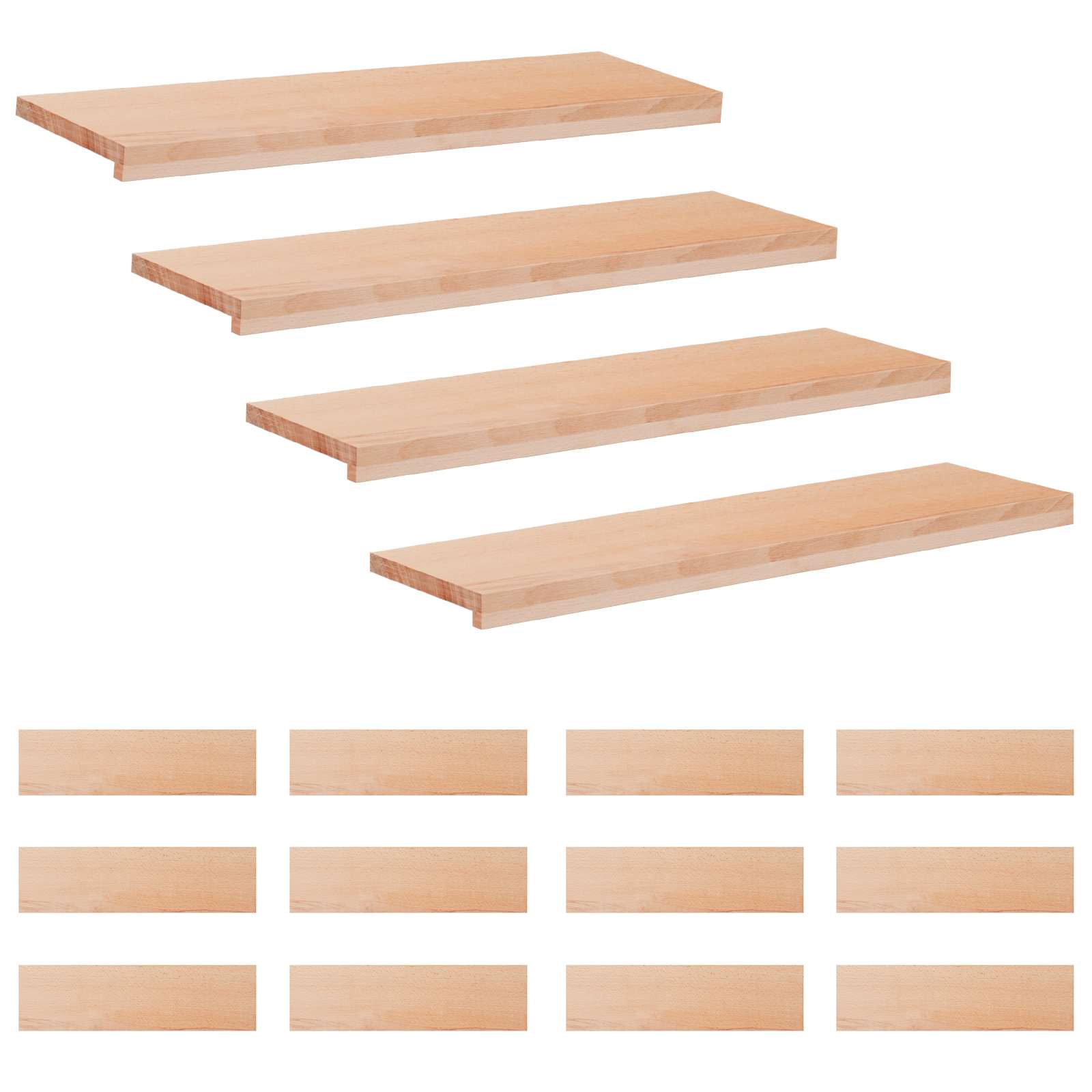 Treppenstufen 16 Stk. 90 X 25 X 2 Cm Natur Massivholz Buche Vidaxl