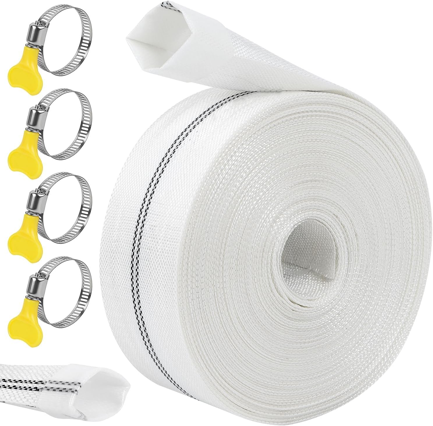 32 Mm (1/4″) Flachschlauch Für Die Entwässerung – 30 M Länge Mit 4 Schlauchschellen – Bewässerungszubehör