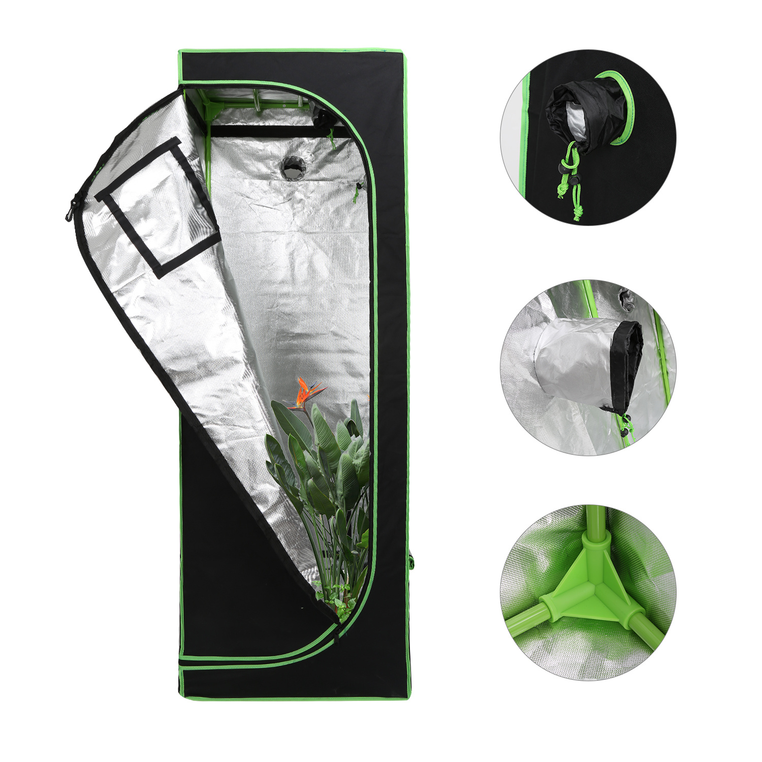 Wolketon Growbox 60 X 60 X 180 Cm, Indoor Pflanzenzelt Aus 600d Oxford, Lichtdicht Und Reflektierend, Mit Sichtfenster Und Belüftung