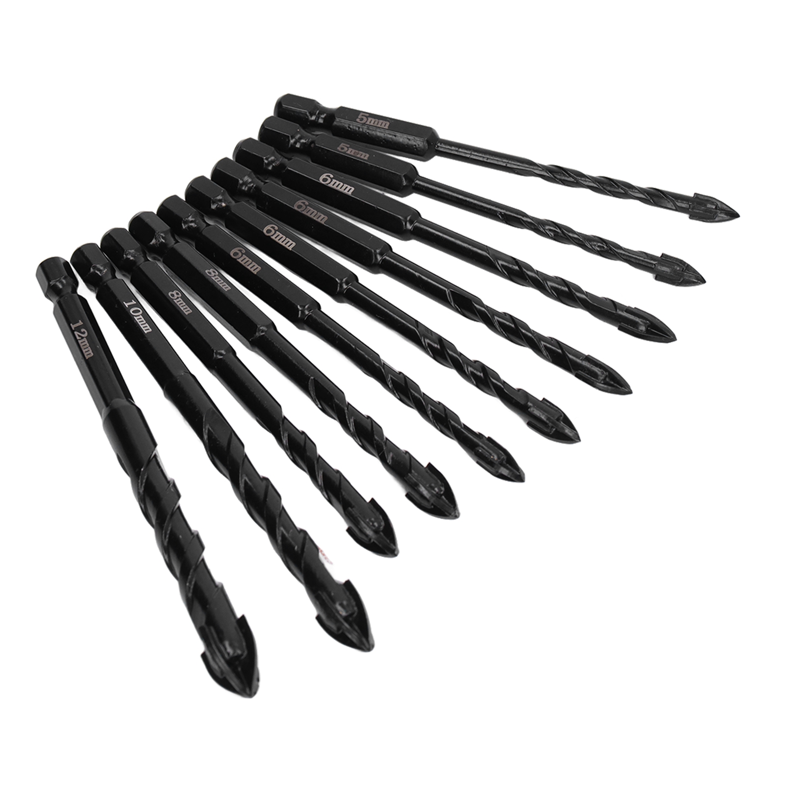 Set Mit 10 Hartmetall-betonbohrern, 3 Schneiden, Sechskantschaft, Kreuzspitze Für Mauerwerk