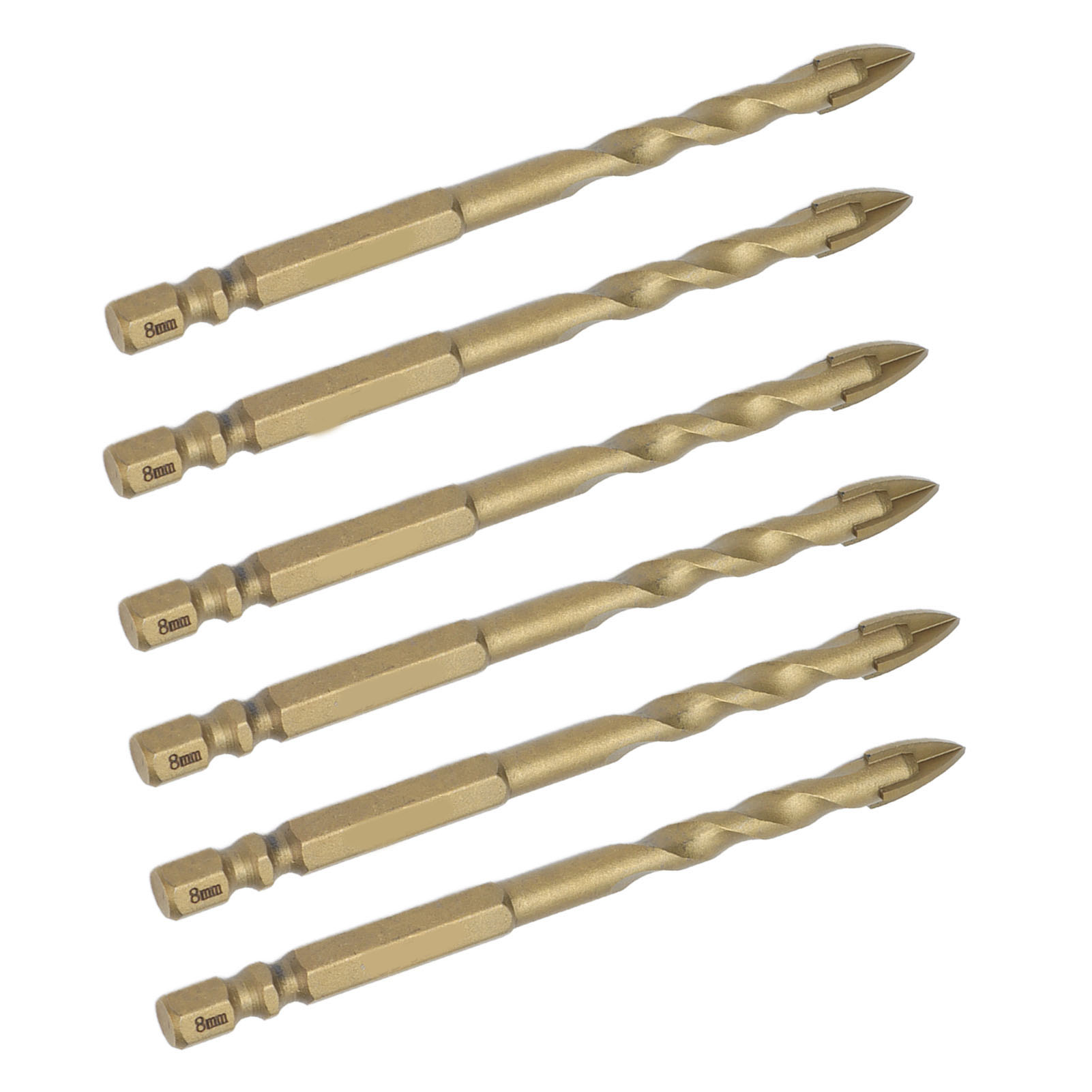 10-teiliges Hartmetall-kreuzspitzenbohrer-set, 1/4"-sechskantschaft, Für Keramik, Marmor Und Glas, 8 Mm Bohrung, Kupferfarben
